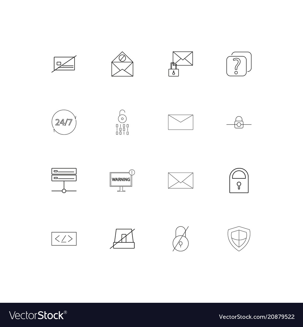 Cyber security linear thin icons set outlined