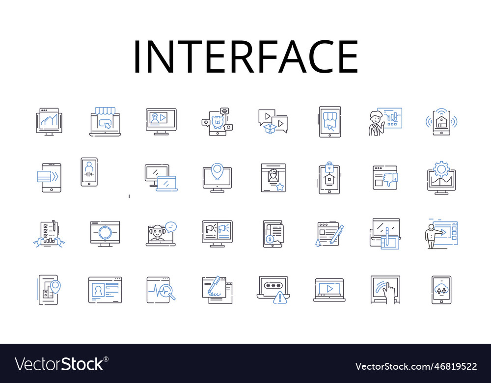 Interface line icons collection connection point