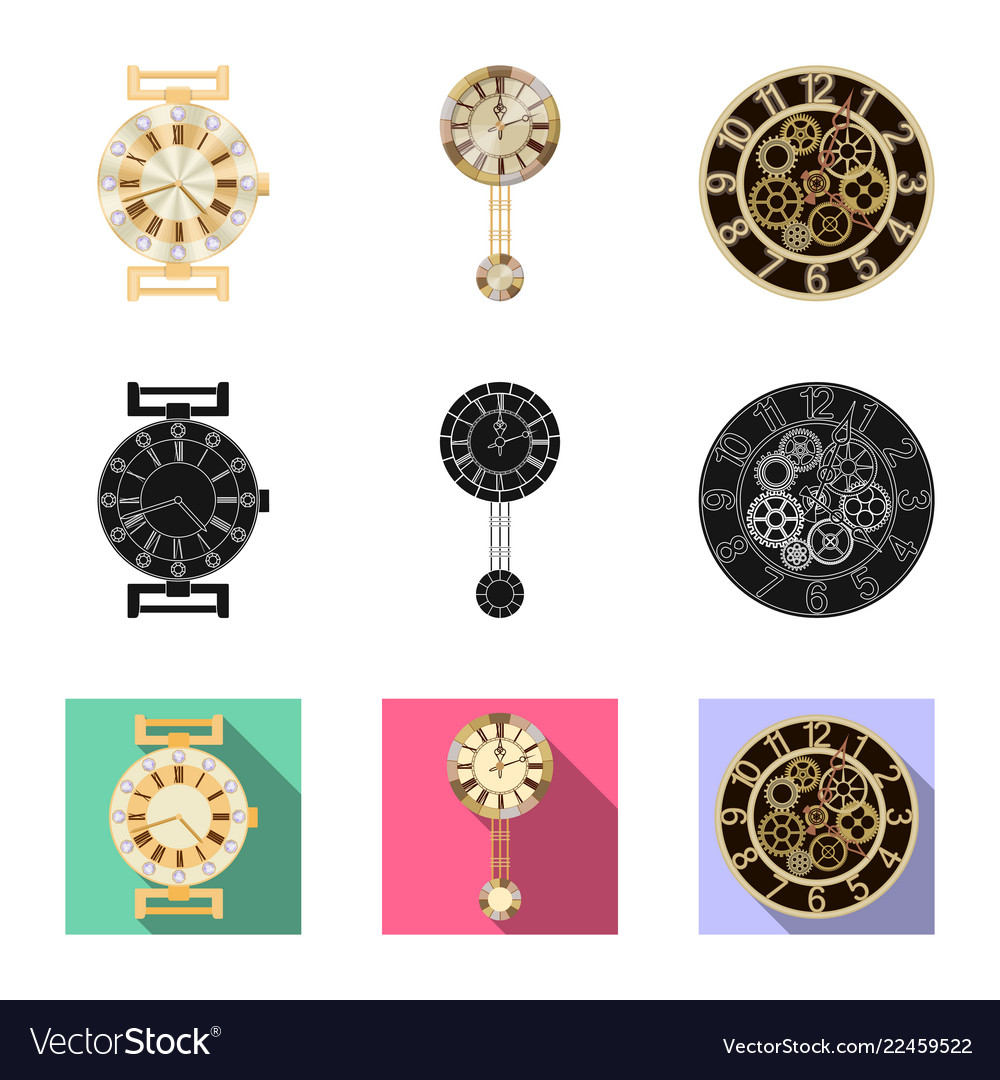Isolated object of clock and time sign collection vector image Isolated object of clock and time sign collection
