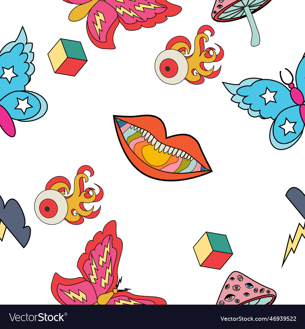 Multicolored seamless pattern in hippie style
