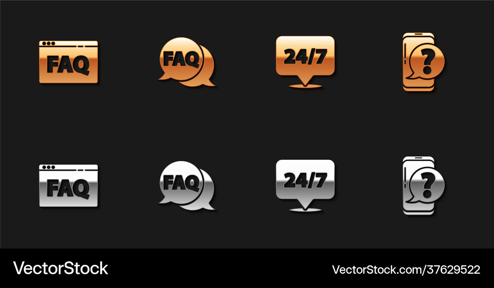 Set browser faq speech bubble with clock 24 Vector Image