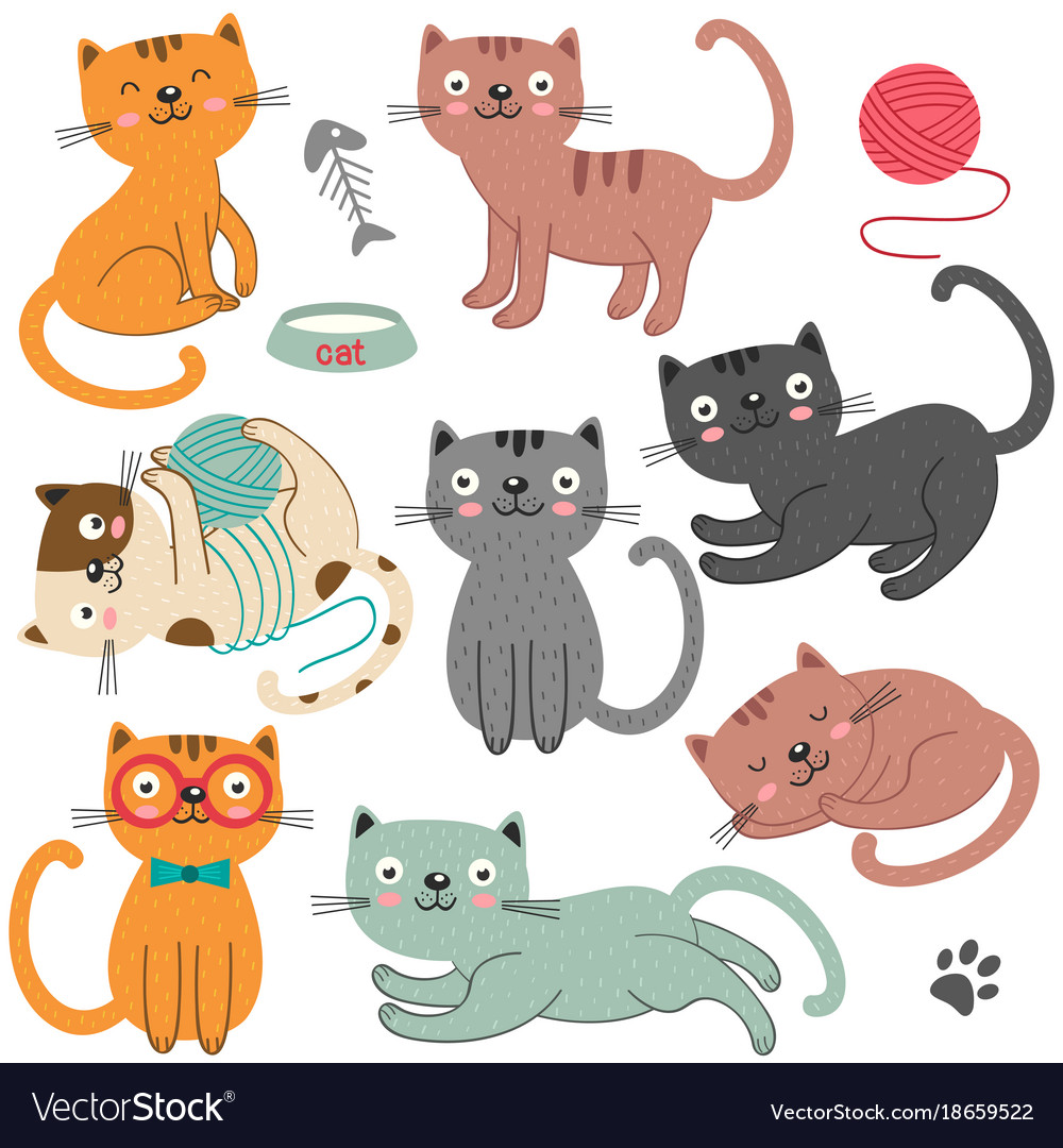 Set isolated cats character Royalty Free Vector Image