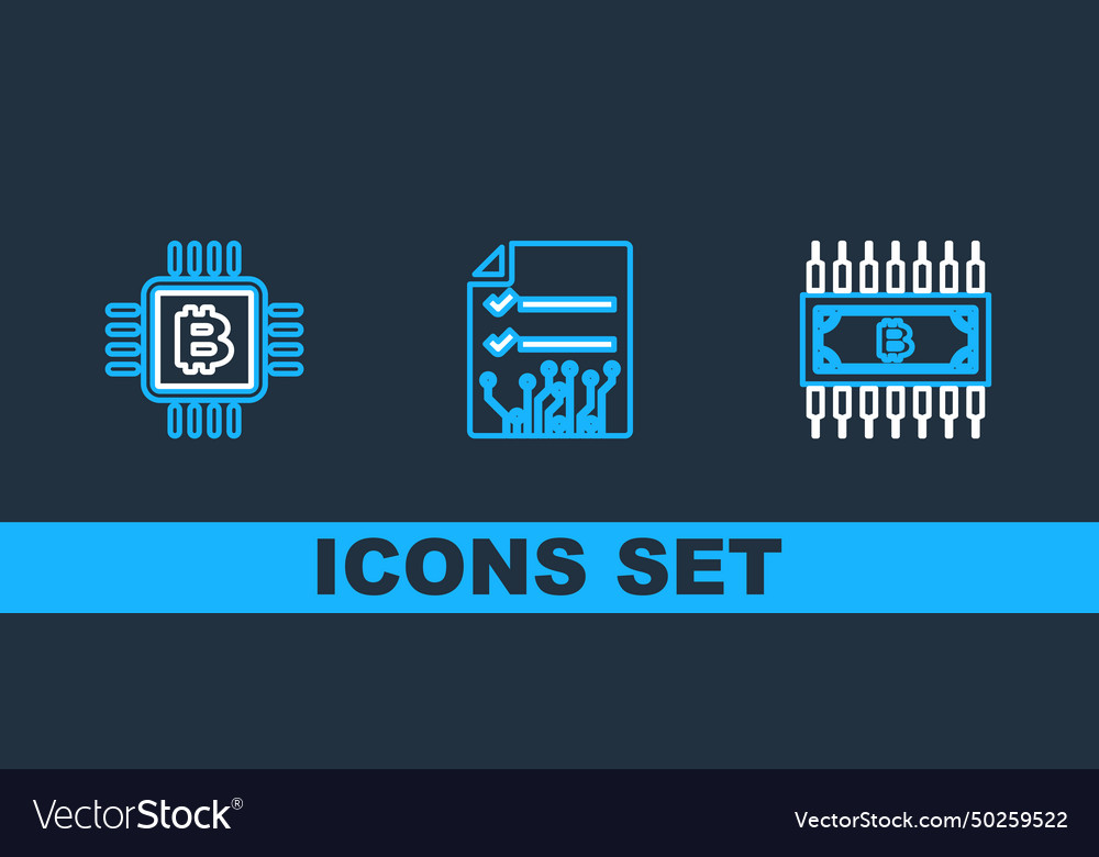 Set line cryptocurrency bitcoin with circuit cpu vector image Set line cryptocurrency bitcoin with circuit cpu