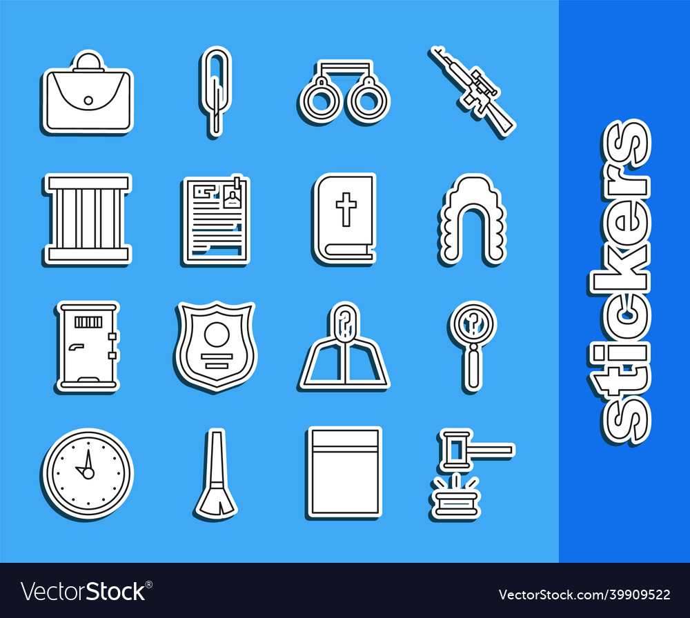 Set line judge gavel magnifying glass with search vector image Set line judge gavel magnifying glass with search