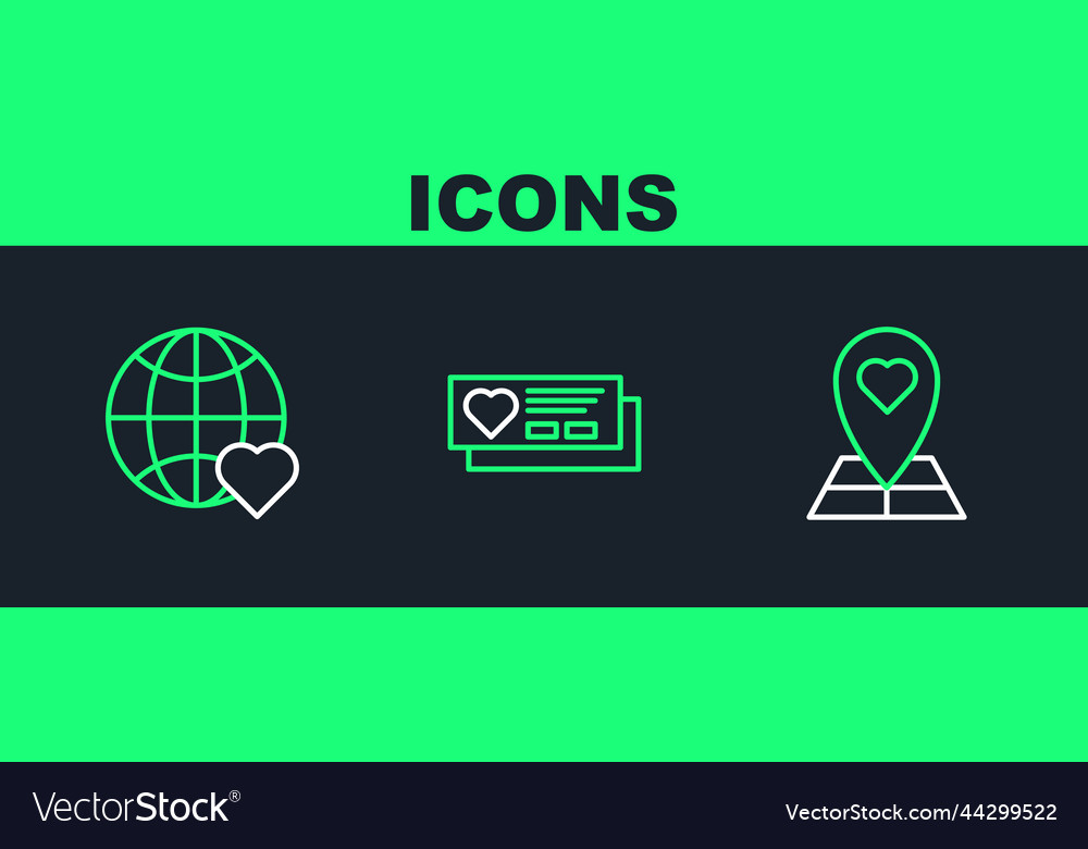 Set line map pointer with heart the world love