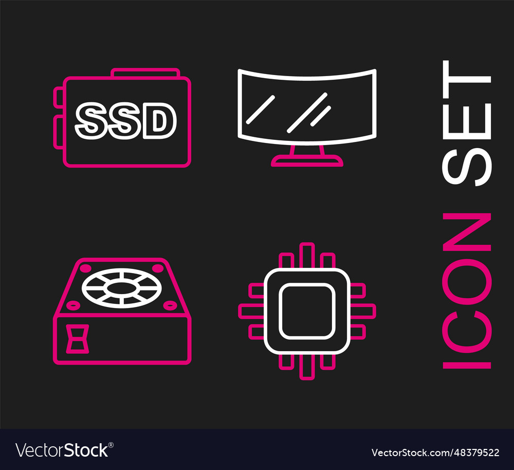 Set line processor with cpu computer cooler vector image Set line processor with cpu computer cooler