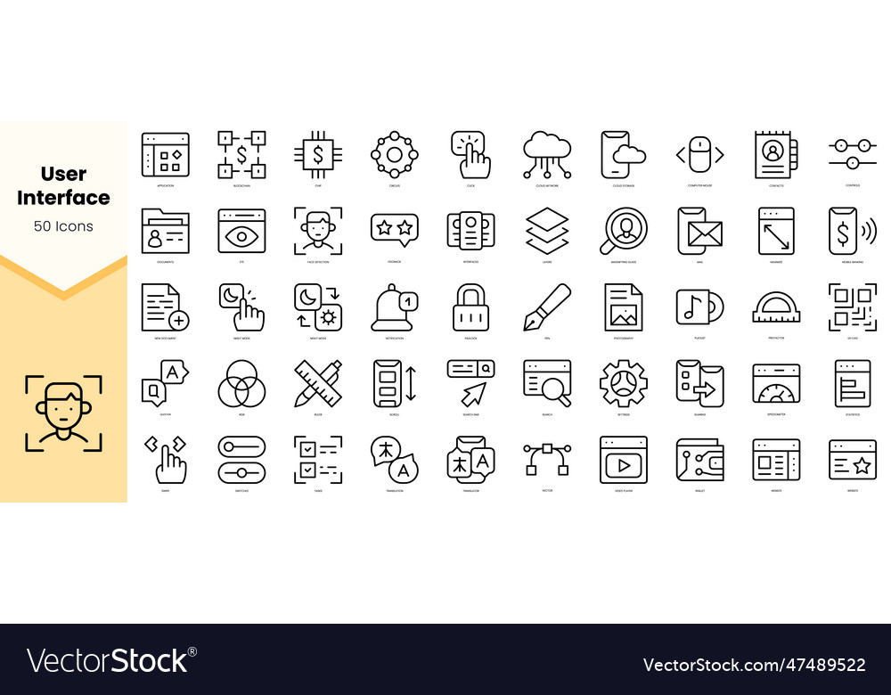 Set of user interface icons simple line art style vector image Set of user interface icons simple line art style