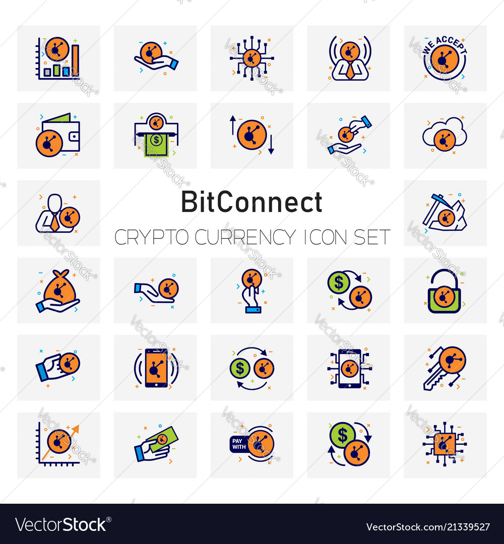 Bit connect crypto currency icons set