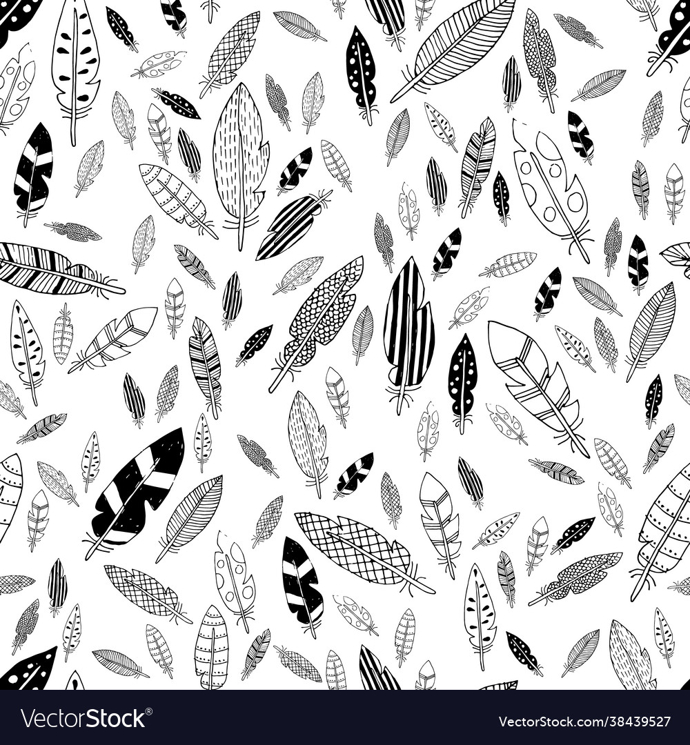 Black and white feathers seamless pattern Vector Image