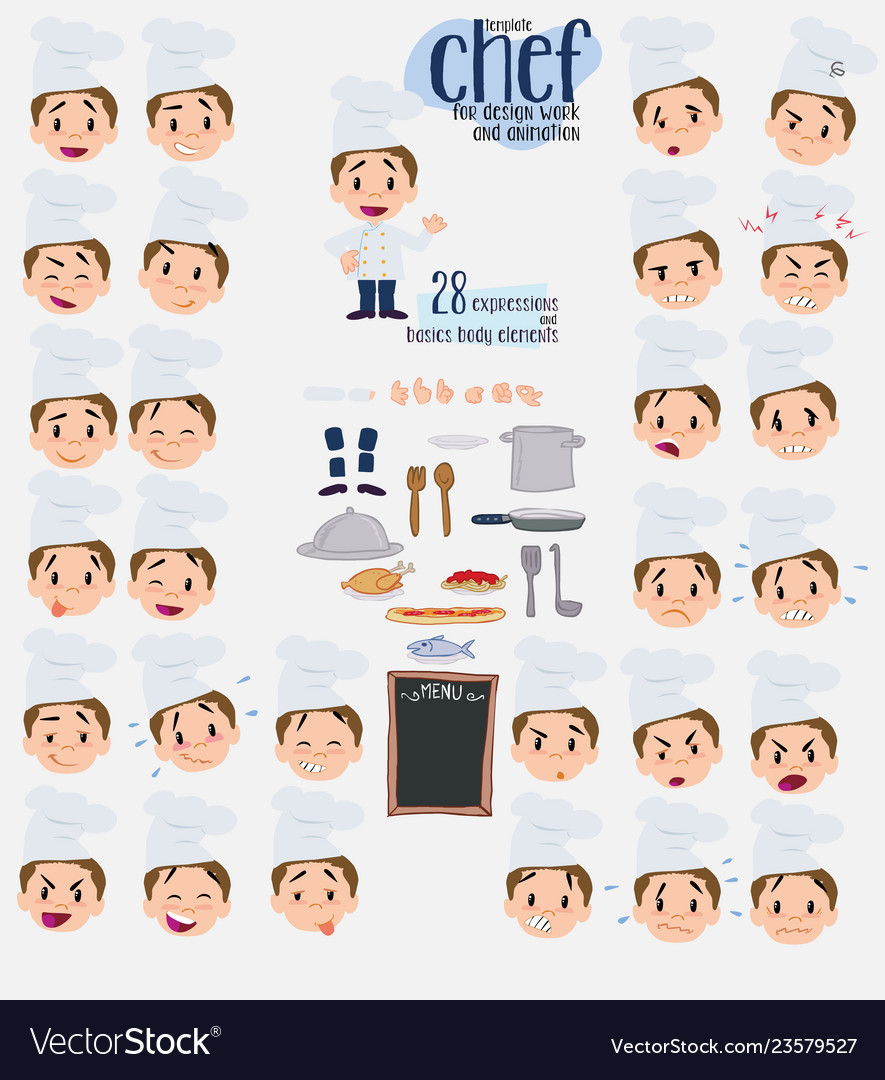 Chef twenty eight expressions and basics body vector image Chef twenty eight expressions and basics body