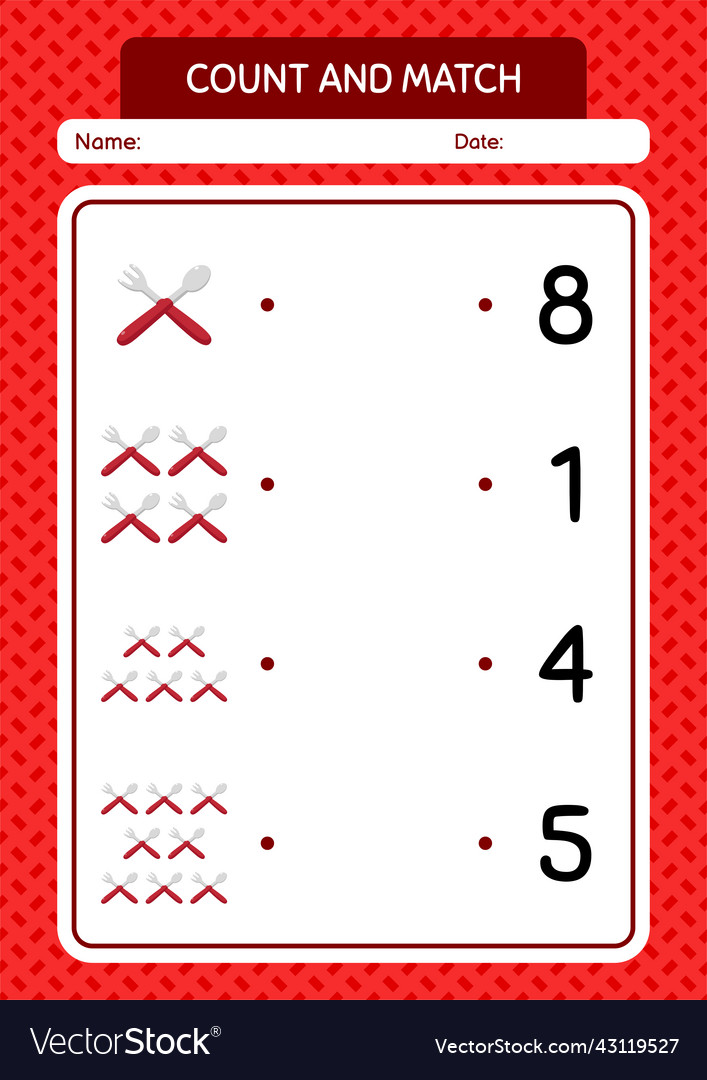 Count and match game with spoon fork