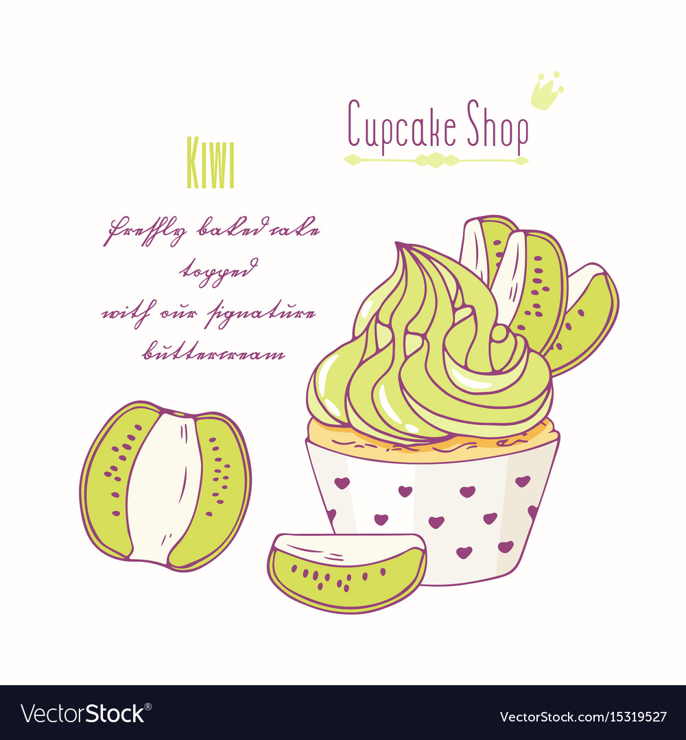 Hand drawn kiwi cupcake