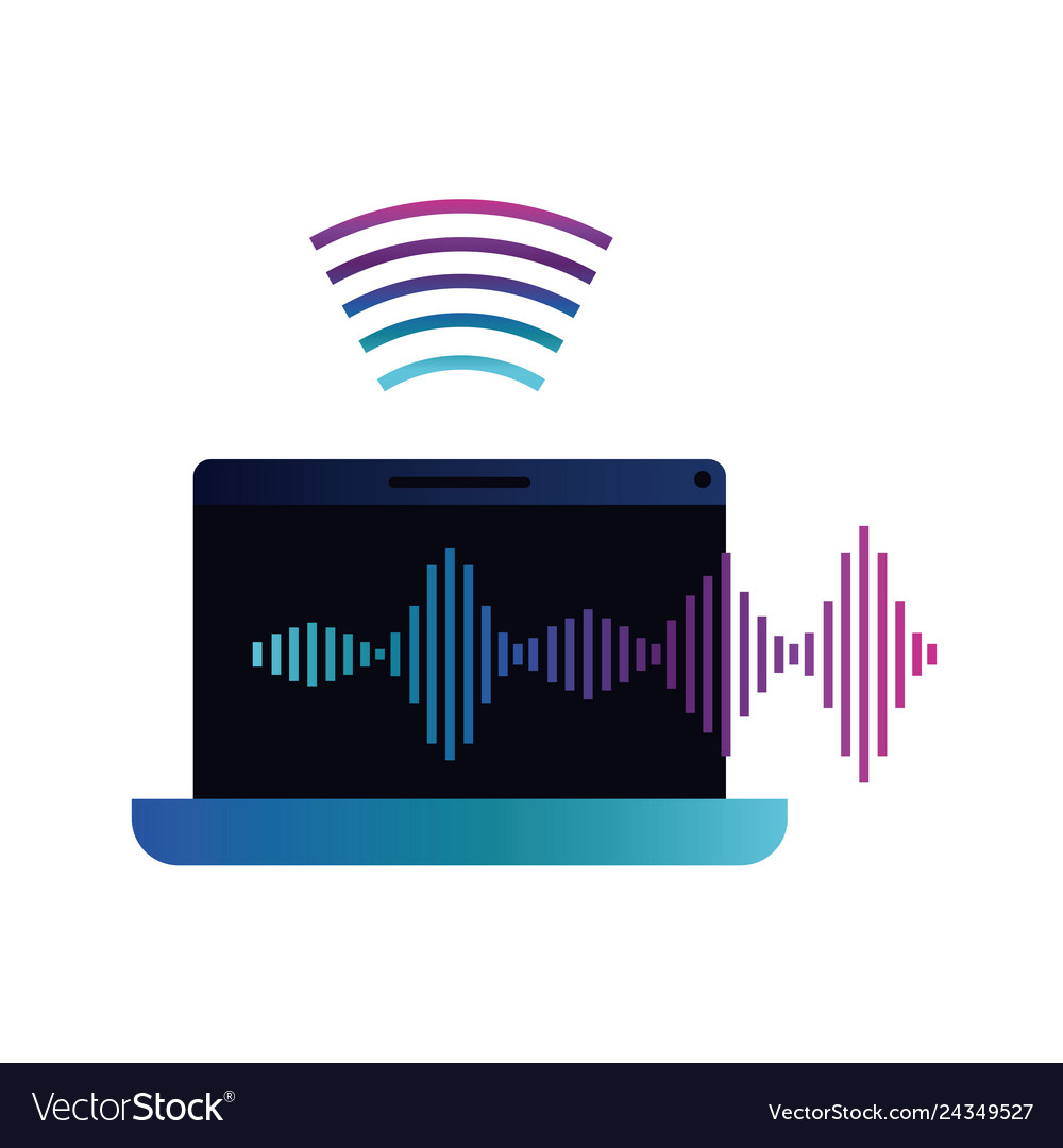 Laptop with sound wave isolated icon