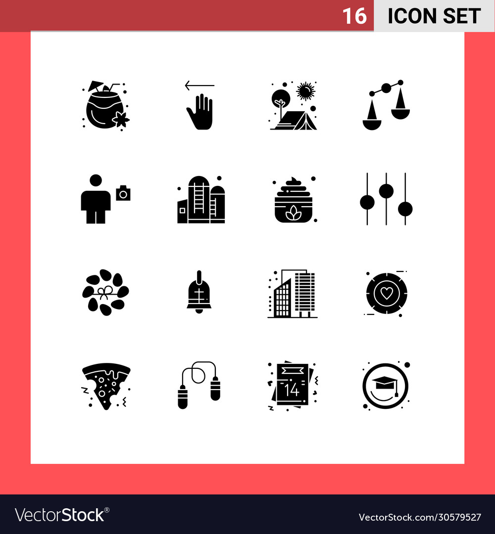 Mobile interface solid glyph set 16 pictograms