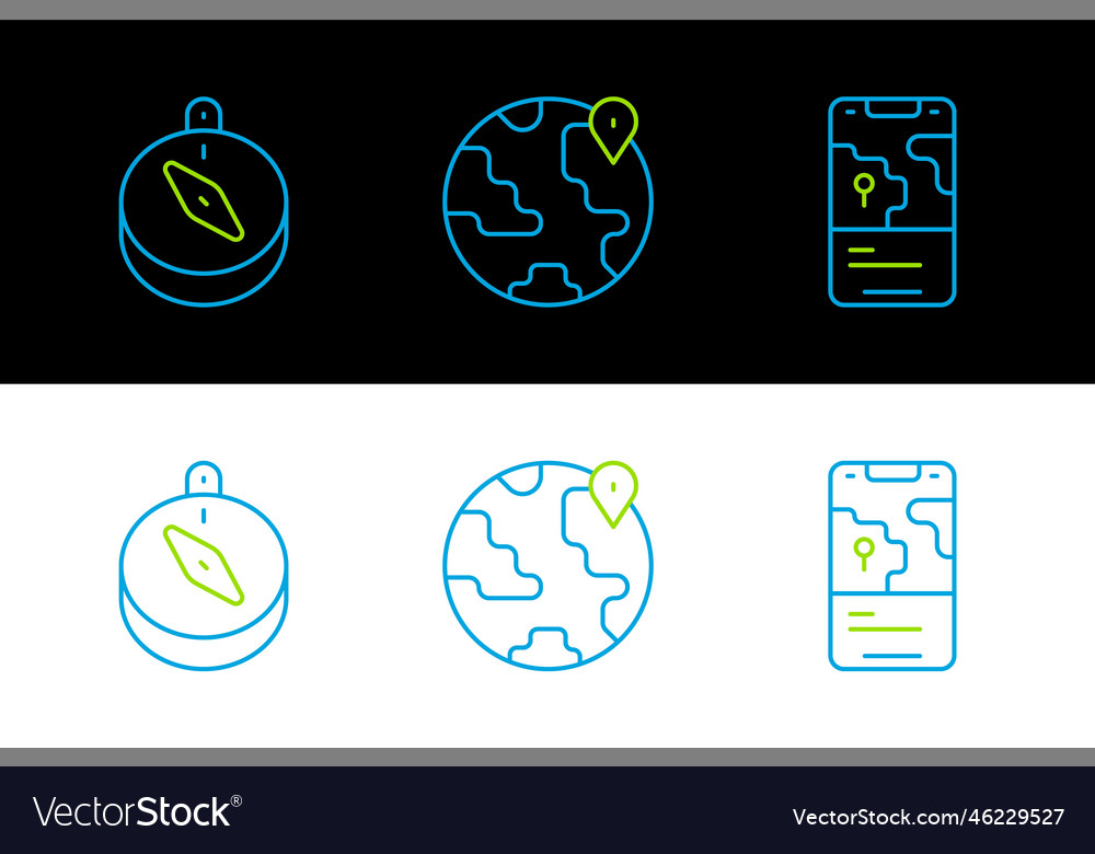 Set line city map navigation compass and location Vector Image Set line city map navigation compass and location
