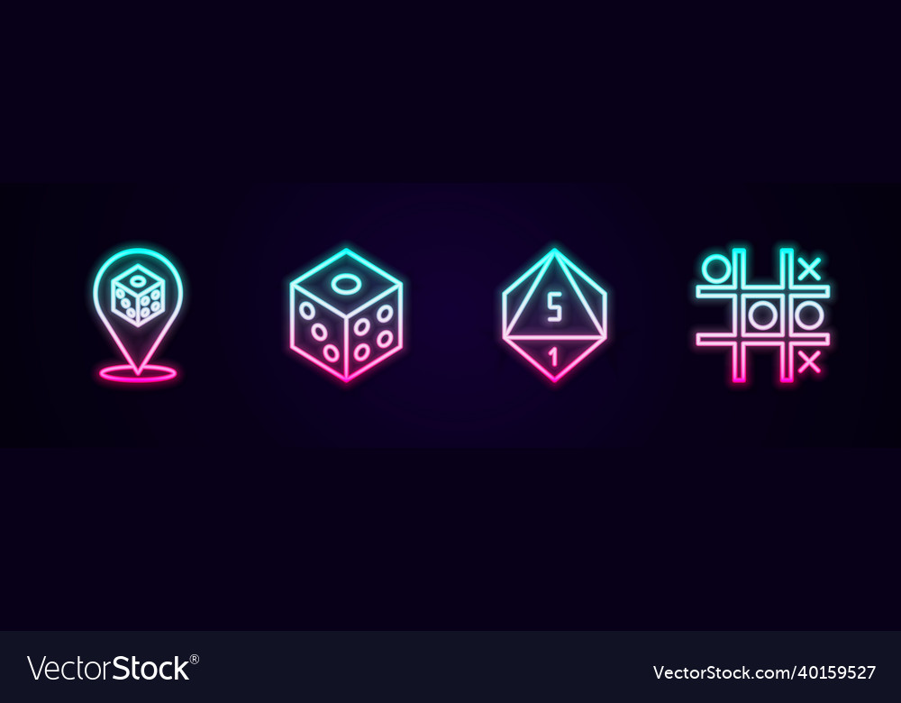 Set line game dice and tic tac toe glowing