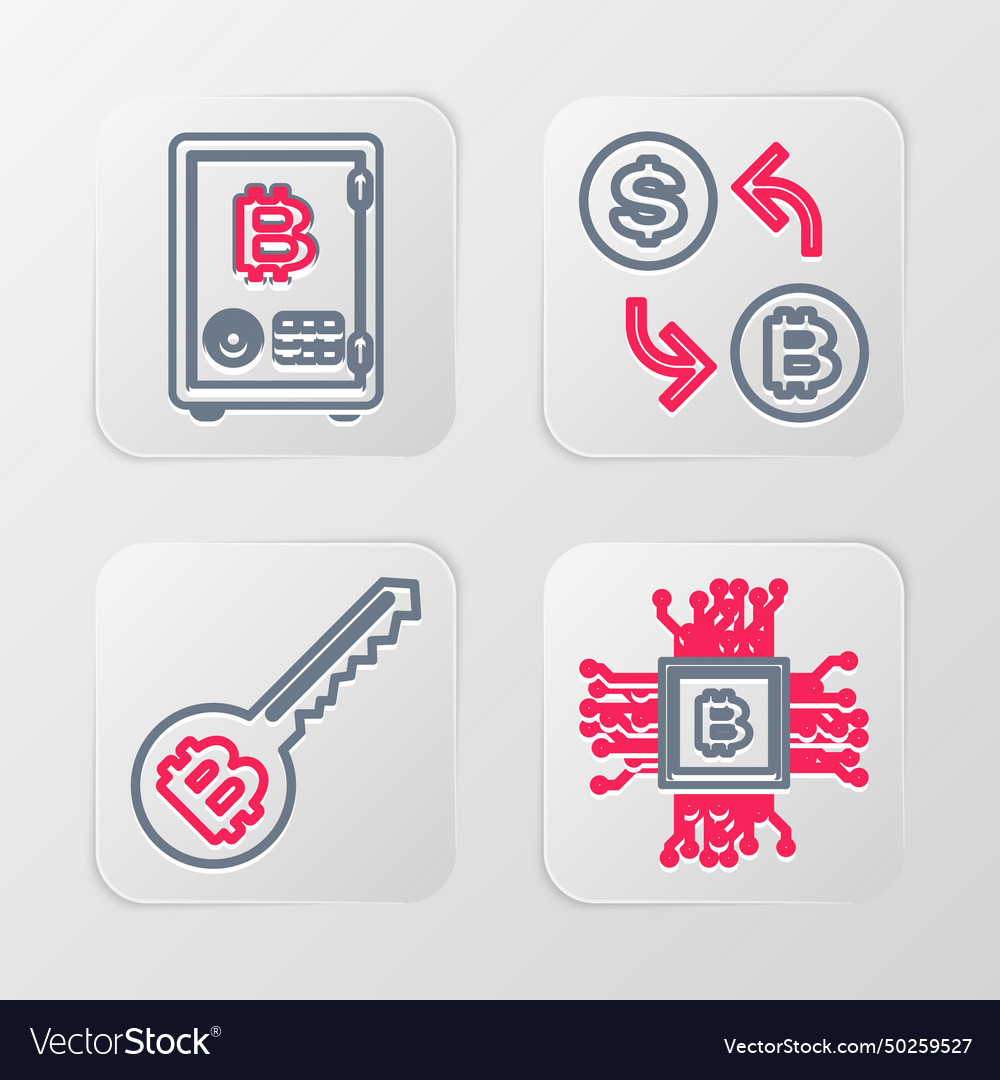 Set line processor cryptocurrency key chip vector image Set line processor cryptocurrency key chip