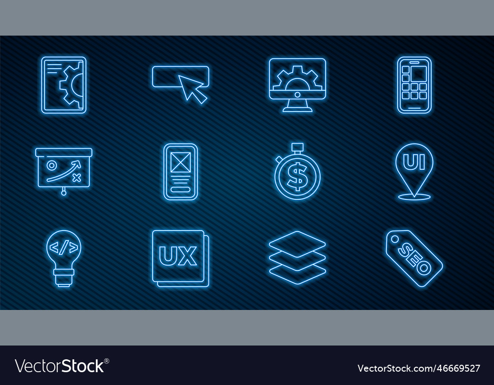 Set line seo optimization ui or ux design web vector image Set line seo optimization ui or ux design web