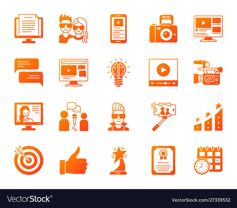 Blog online simple gradient icons set