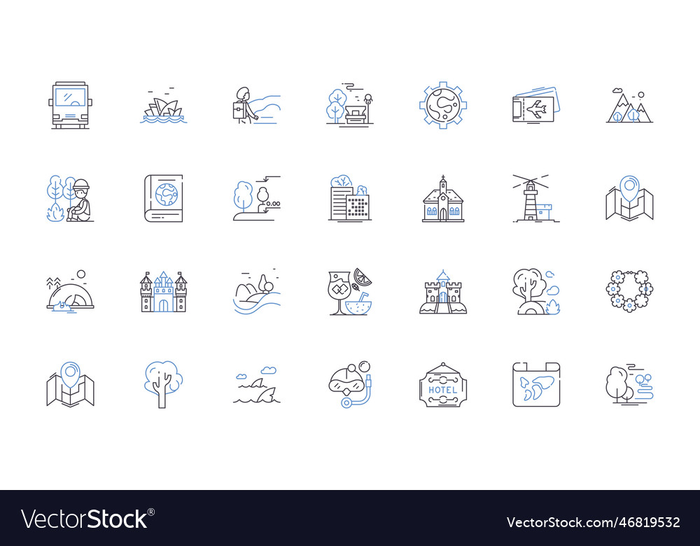 Continental peregrination line icons collection Vector Image