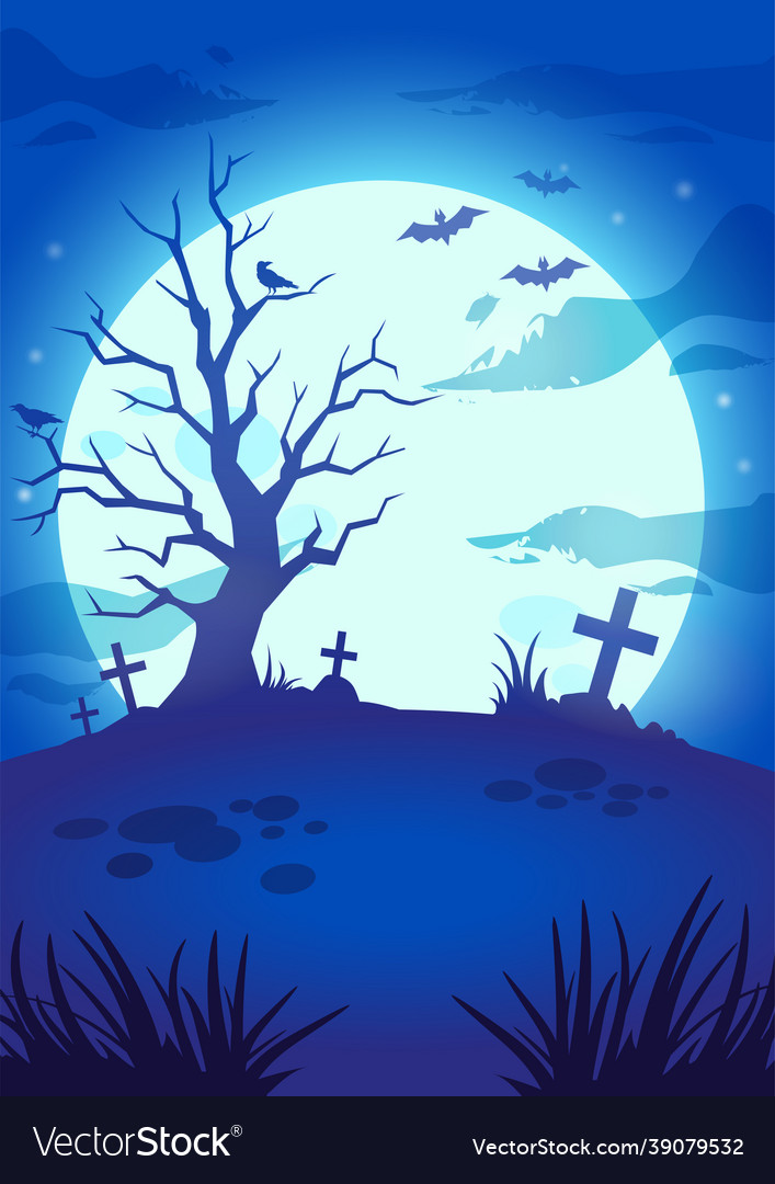 Halloween night with big glowing moon Royalty Free Vector