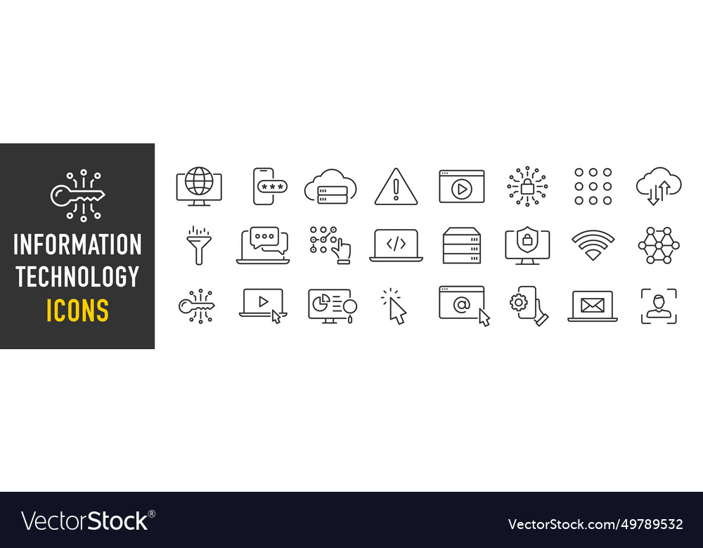 Information technology web icon set in line style vector image Information technology web icon set in line style