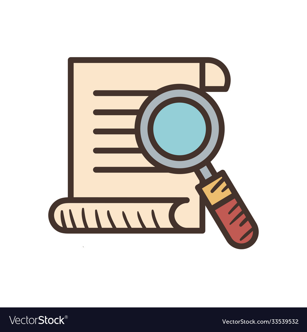 Lupe with document paper line and fill style icon vector image Lupe with document paper line and fill style icon