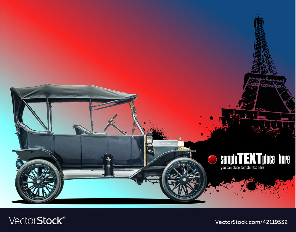 Old black car on paris background