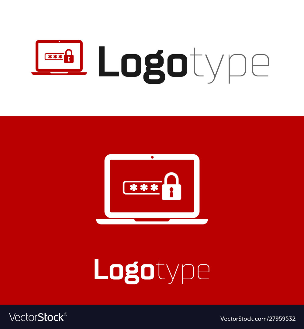 Red laptop with password notification and lock