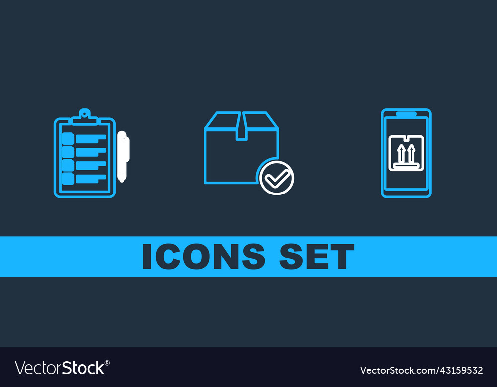 Set line mobile with app tracking verification vector image Set line mobile with app tracking verification
