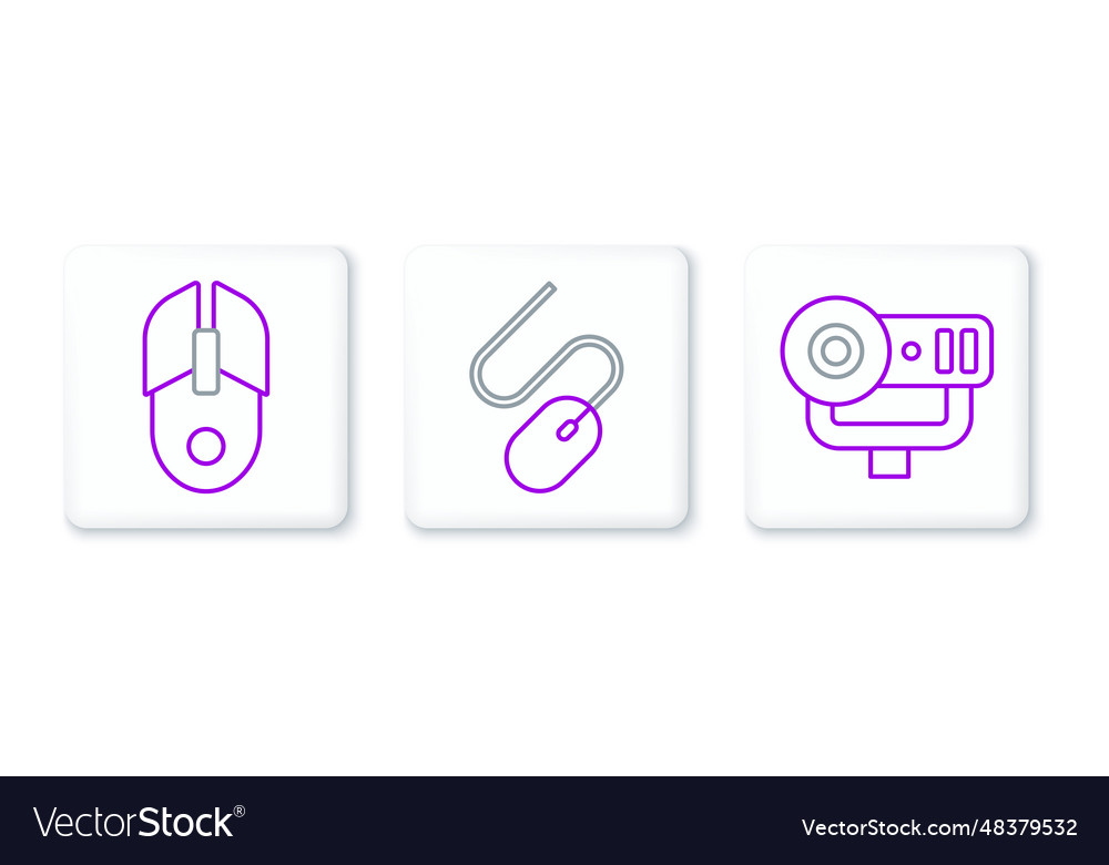 Set line web camera computer mouse and icon vector image Set line web camera computer mouse and icon