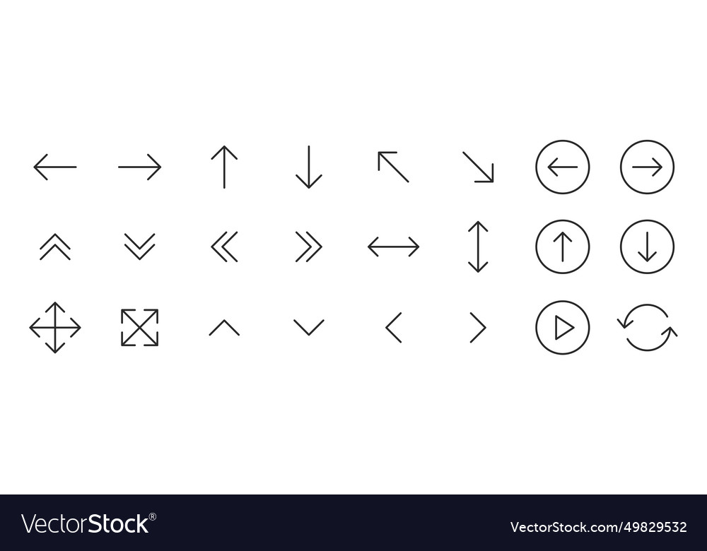 Set of 24 arrows web icons in line style arrow vector image Set of 24 arrows web icons in line style arrow