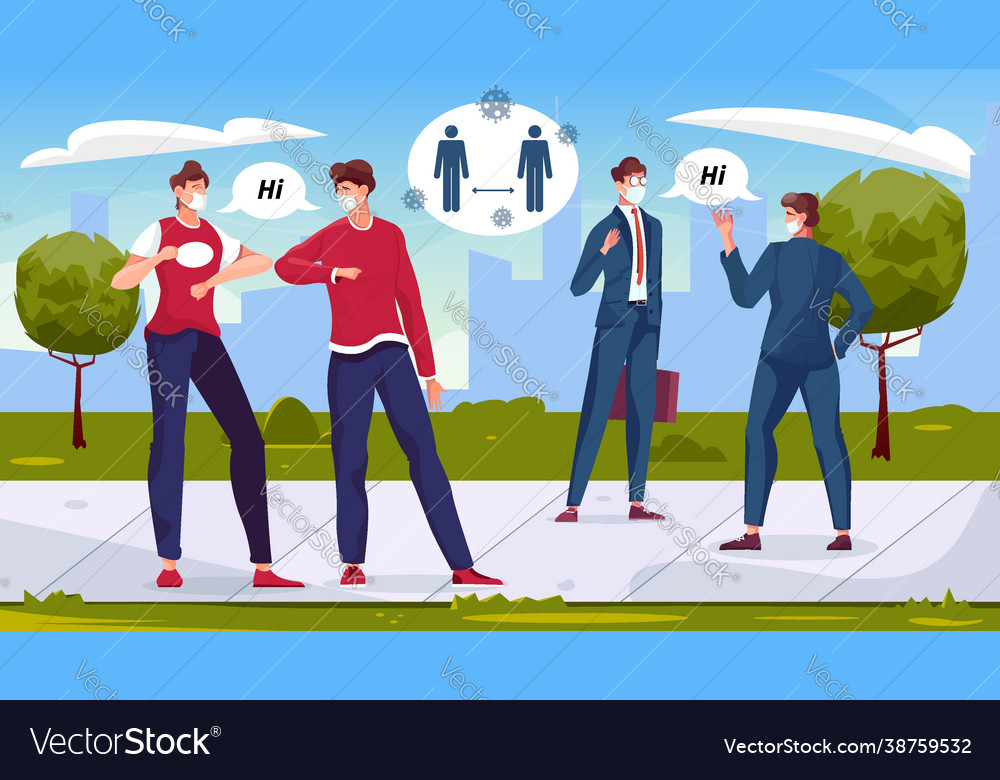 Social distance greeting composition Royalty Free Vector