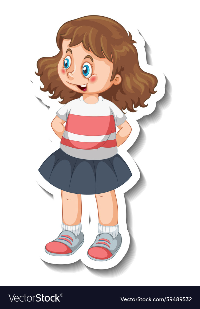 Sticker template with a girl cartoon character Vector Image