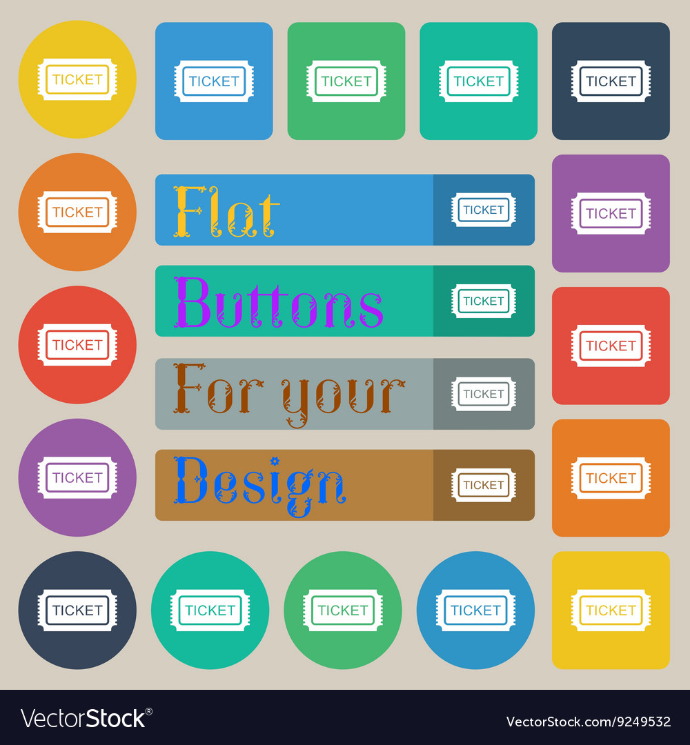 Ticket icon sign set of twenty colored flat round