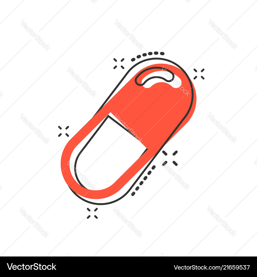 Cartoon Capsule Pills Tablet Icon In Comic Style Vector Image