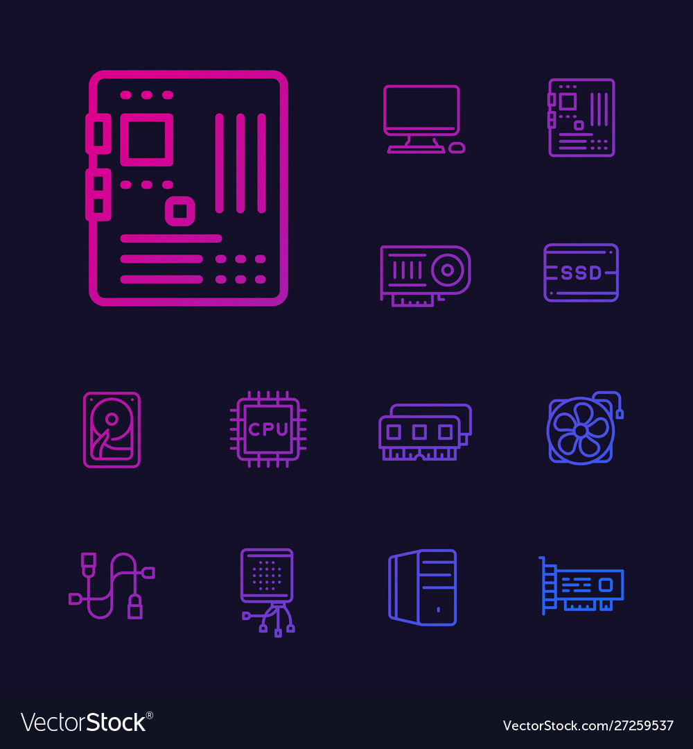 Computer components icons set