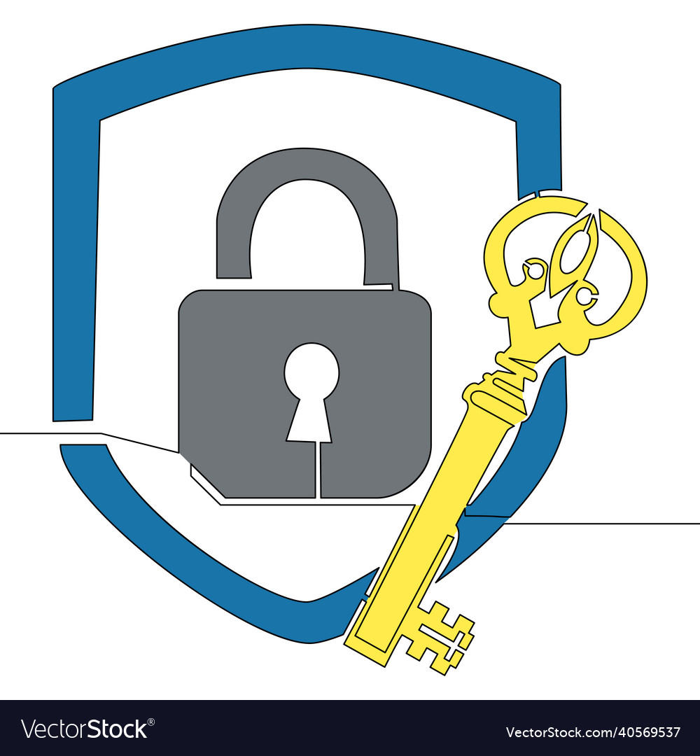 Flat continuous line security shield lock concept Vector Image Flat continuous line security shield lock concept