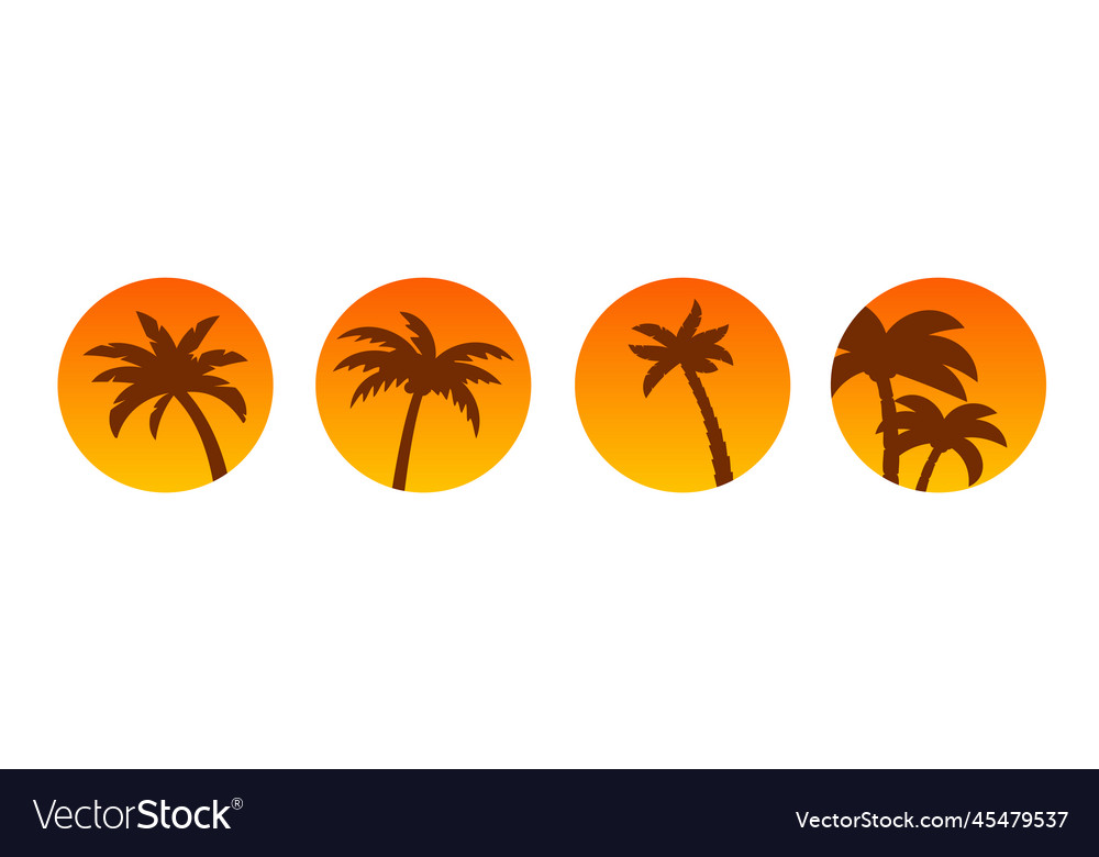 Palm sunset circle golden summer design