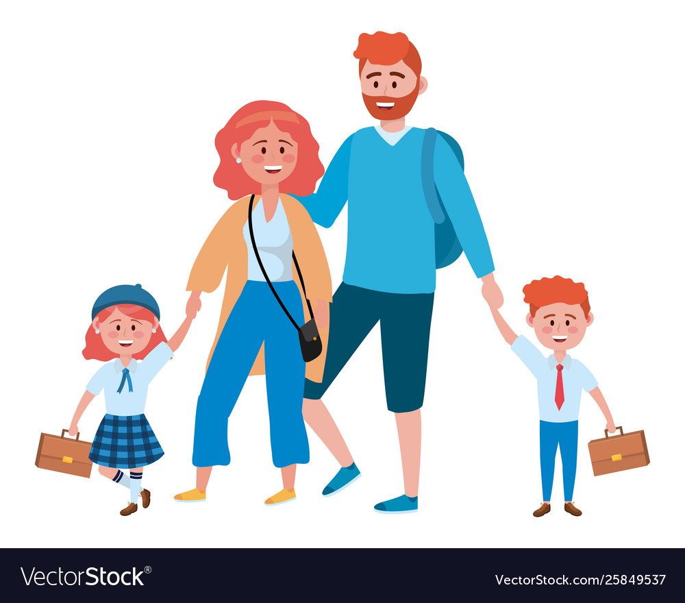 Parents with kids going to school design Vector Image