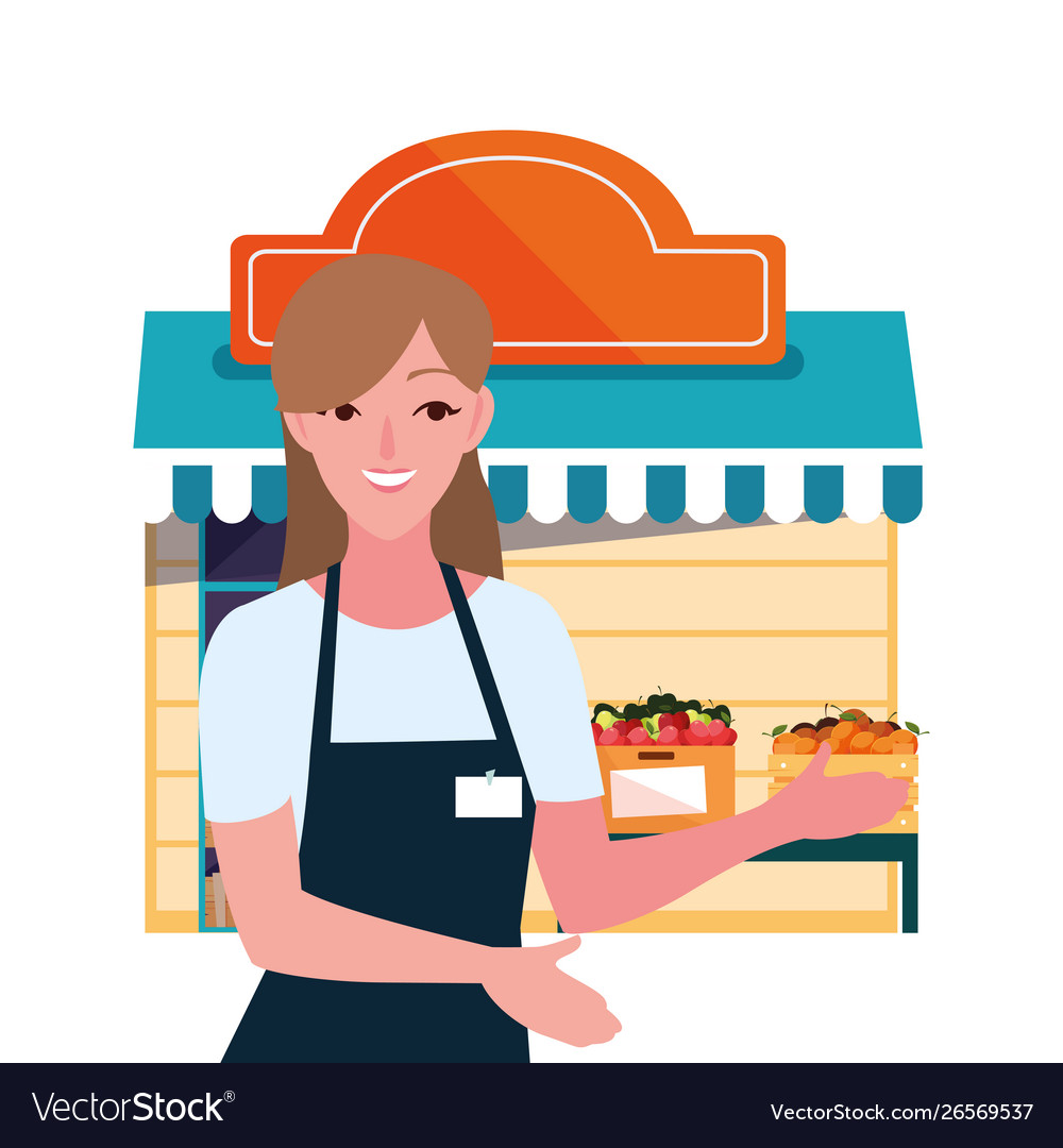 Seller woman farm products grocery street Vector Image