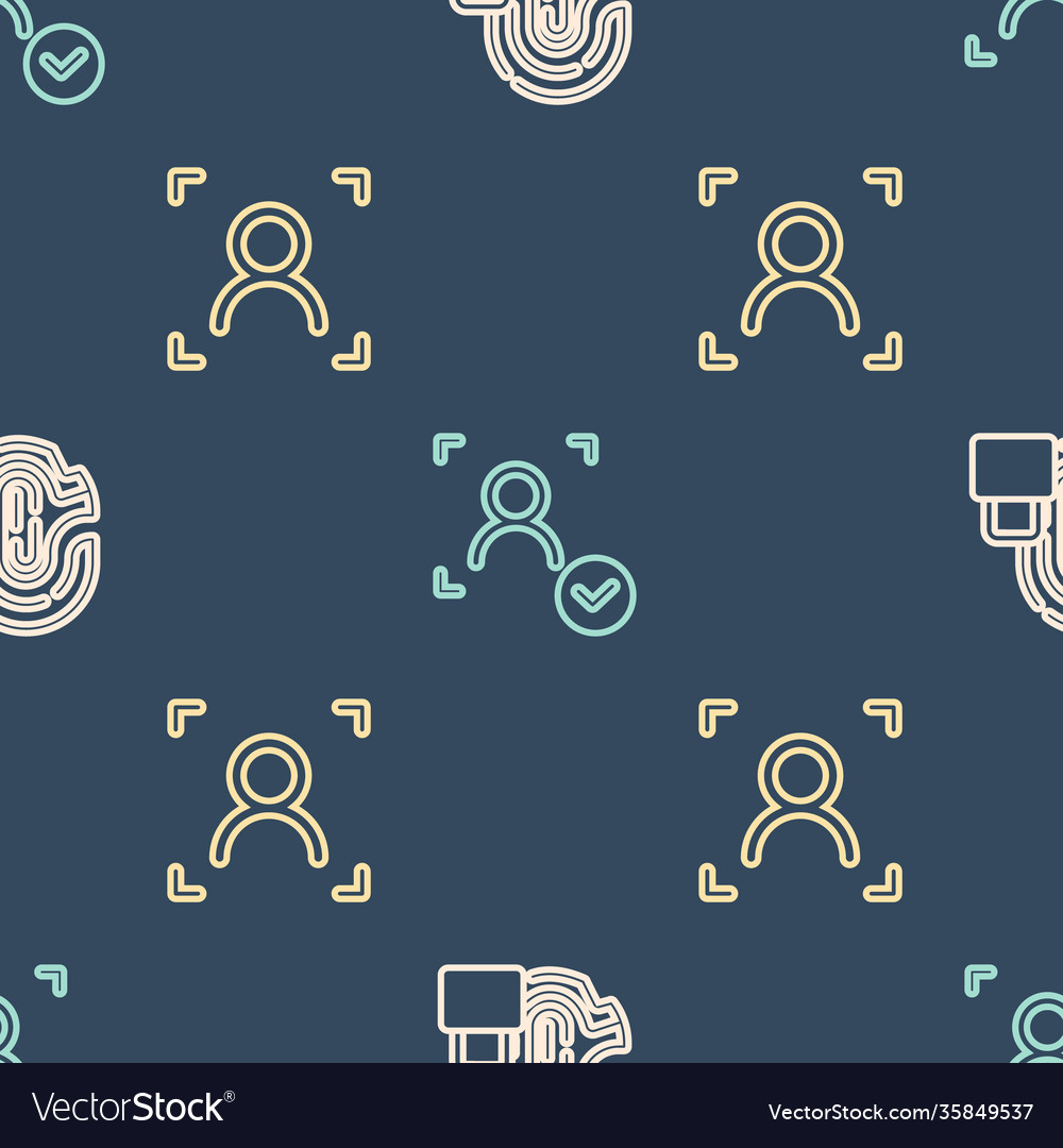 Set line fingerprint with lock face recognition vector image Set line fingerprint with lock face recognition