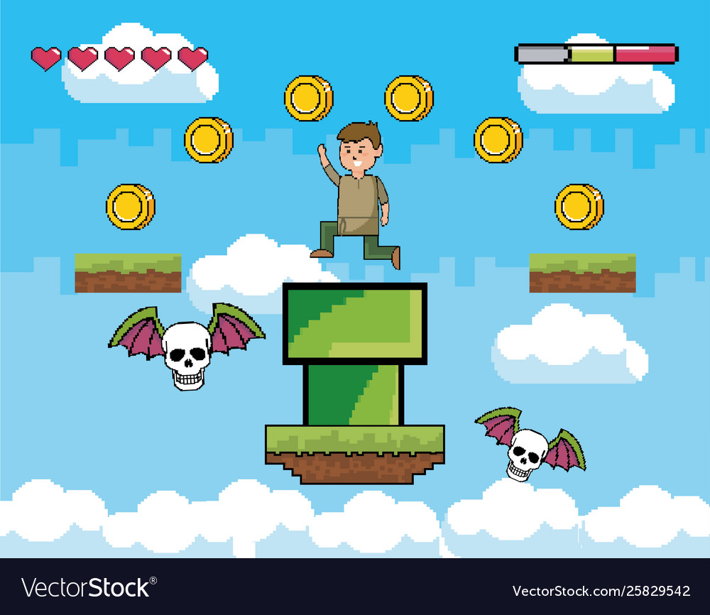 Arcade game world and pixel scene design