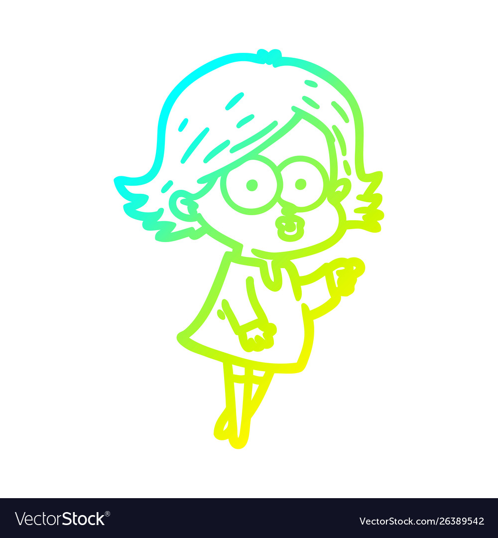 Cold gradient line drawing cartoon girl pouting