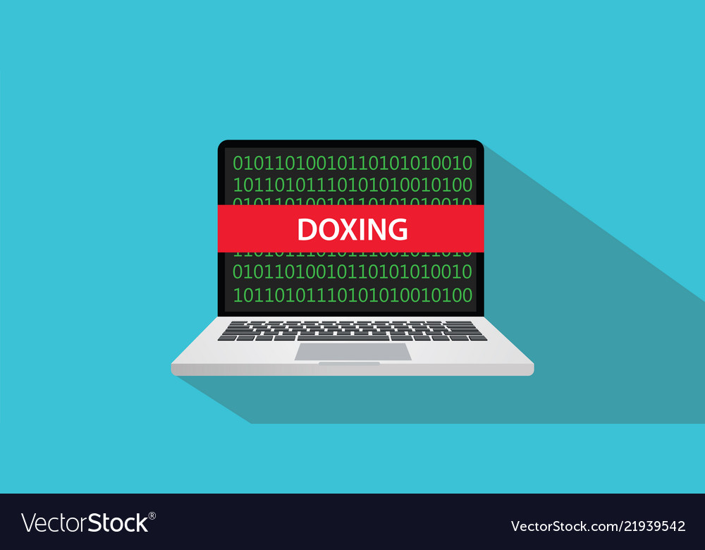 Doxing concept with laptop computer and text