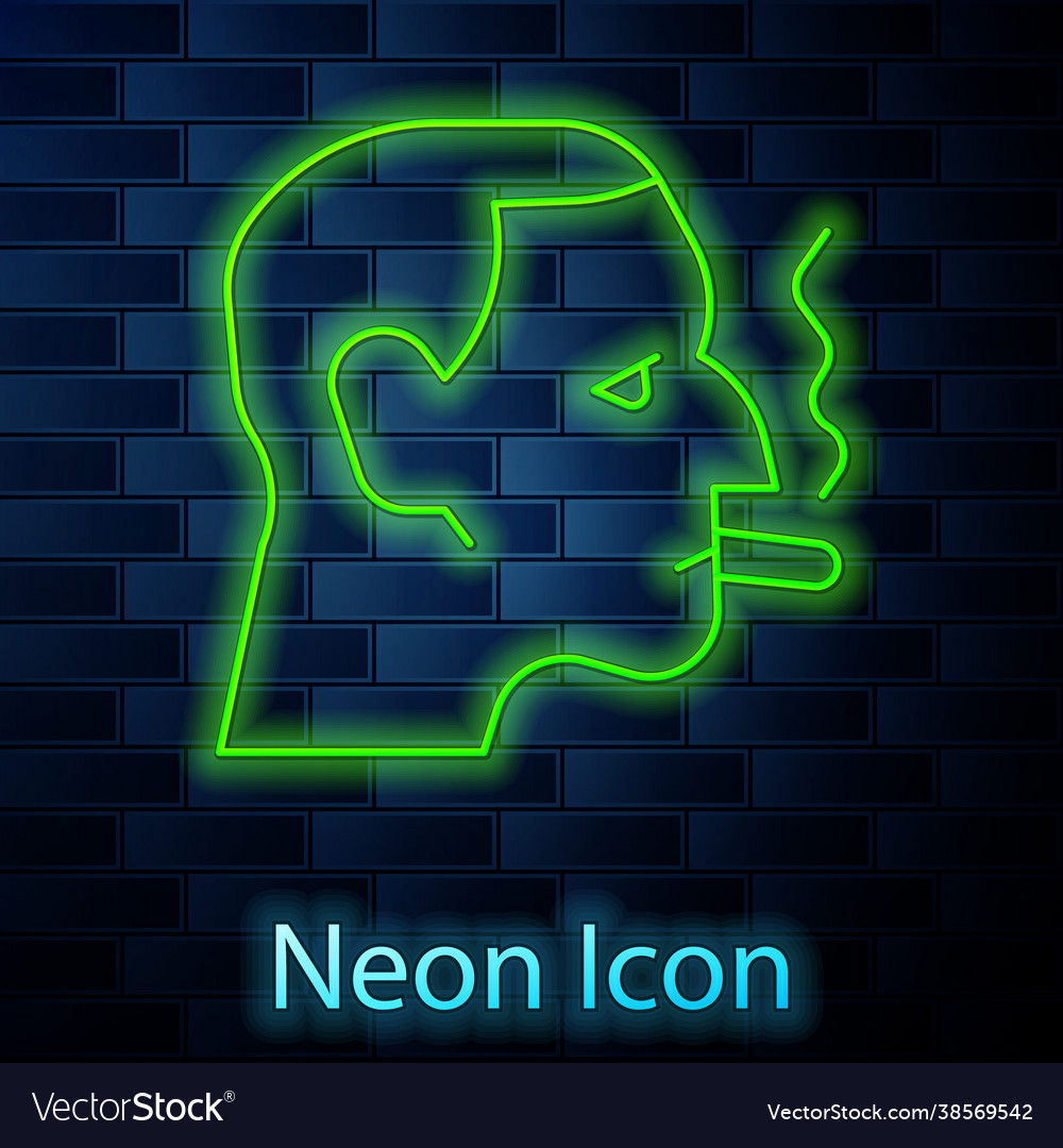 Glowing neon line man smoking a cigarette icon