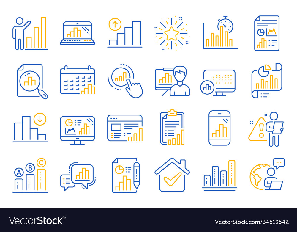 Graph line icons set chart presentation vector image Graph line icons set chart presentation
