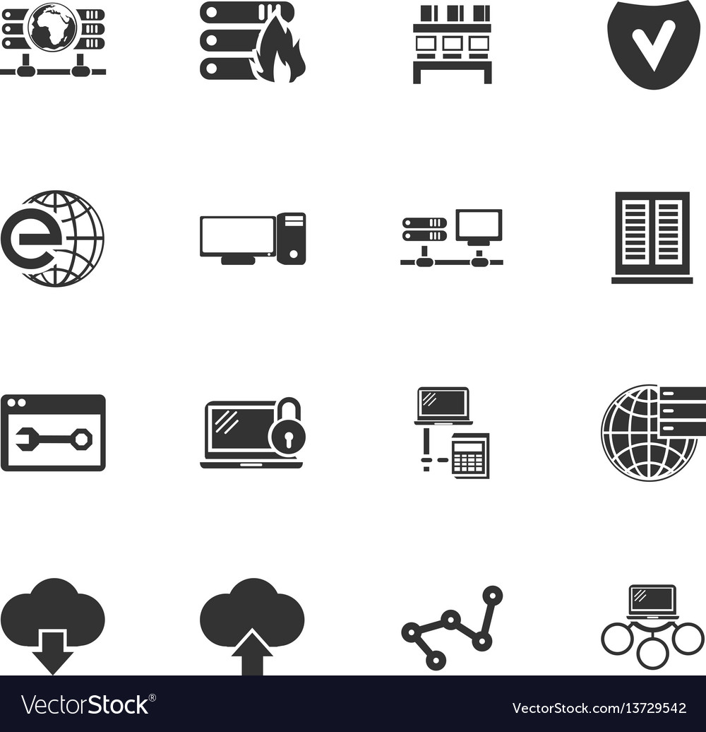 Internet server network icons set