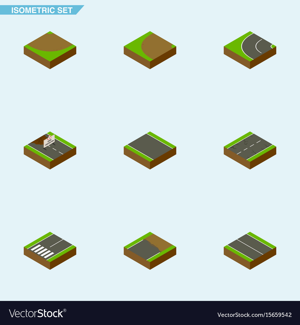 Isometric road set of way turn without strip