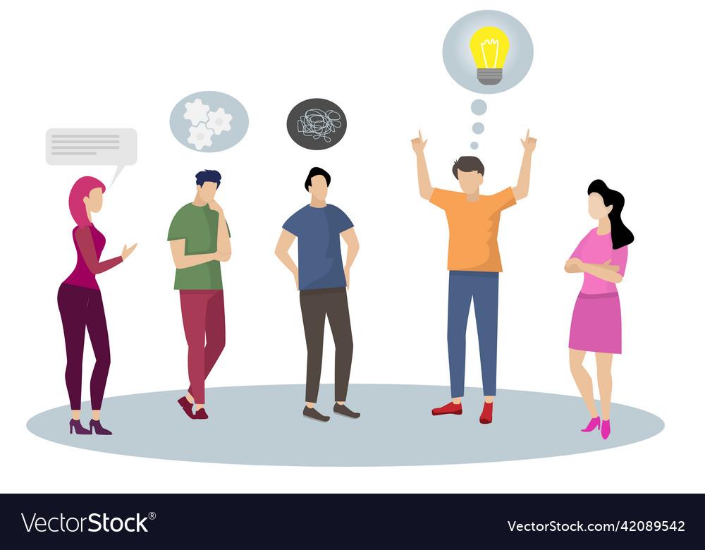 Man in orange is explaining to a colleague about vector image Man in orange is explaining to a colleague about